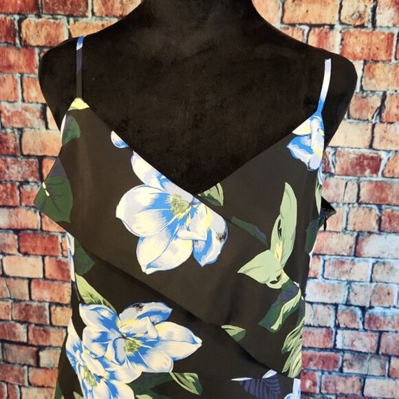 Banana Republic Navy Floral Hawaiian Strappy Dress Lined Asymmetrical 12 Tall - Picture 2 of 16